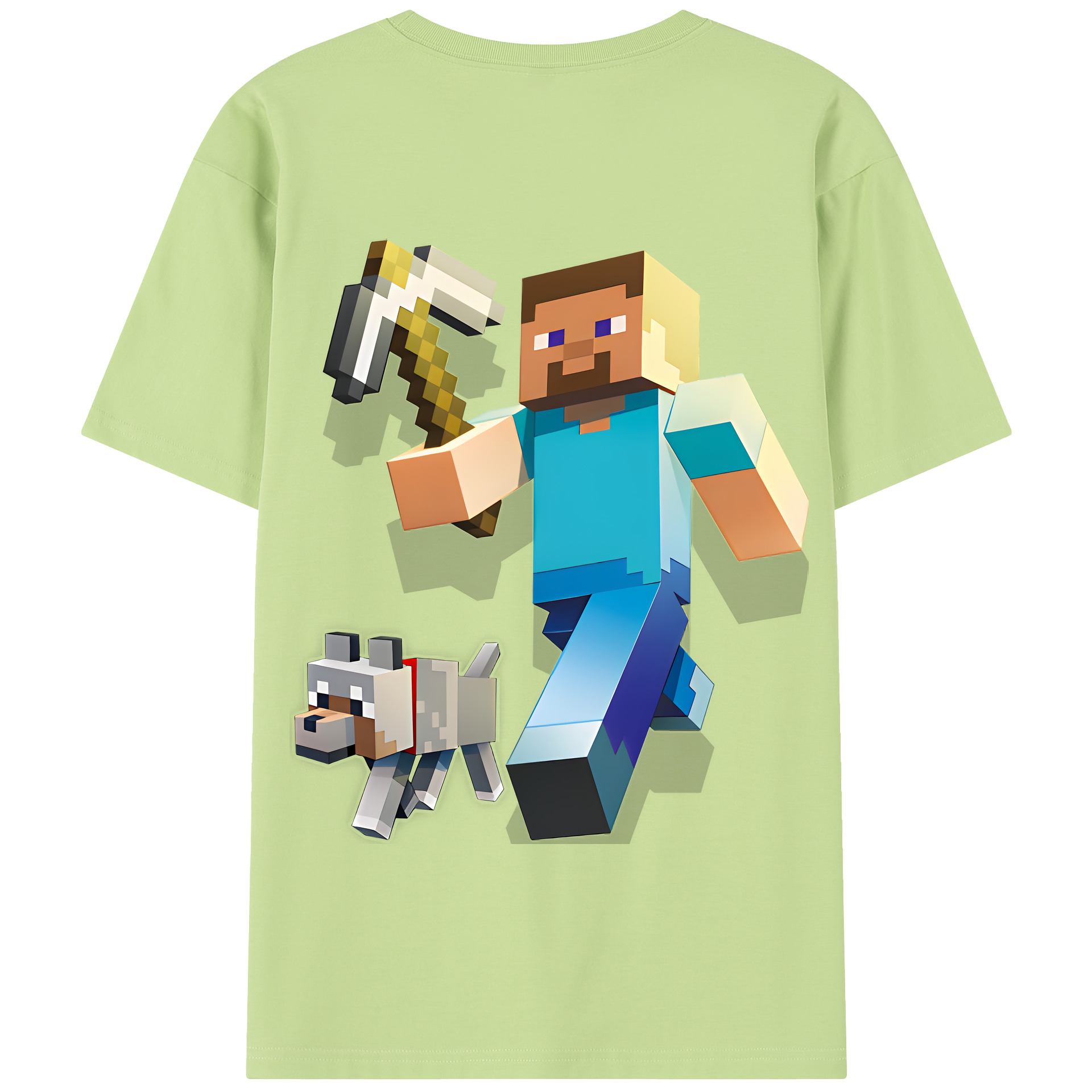 （画像用） マインクラフト ブロックの世界 Minecraft MC Block world 綿100％半袖Tシャツ（背面プリント）